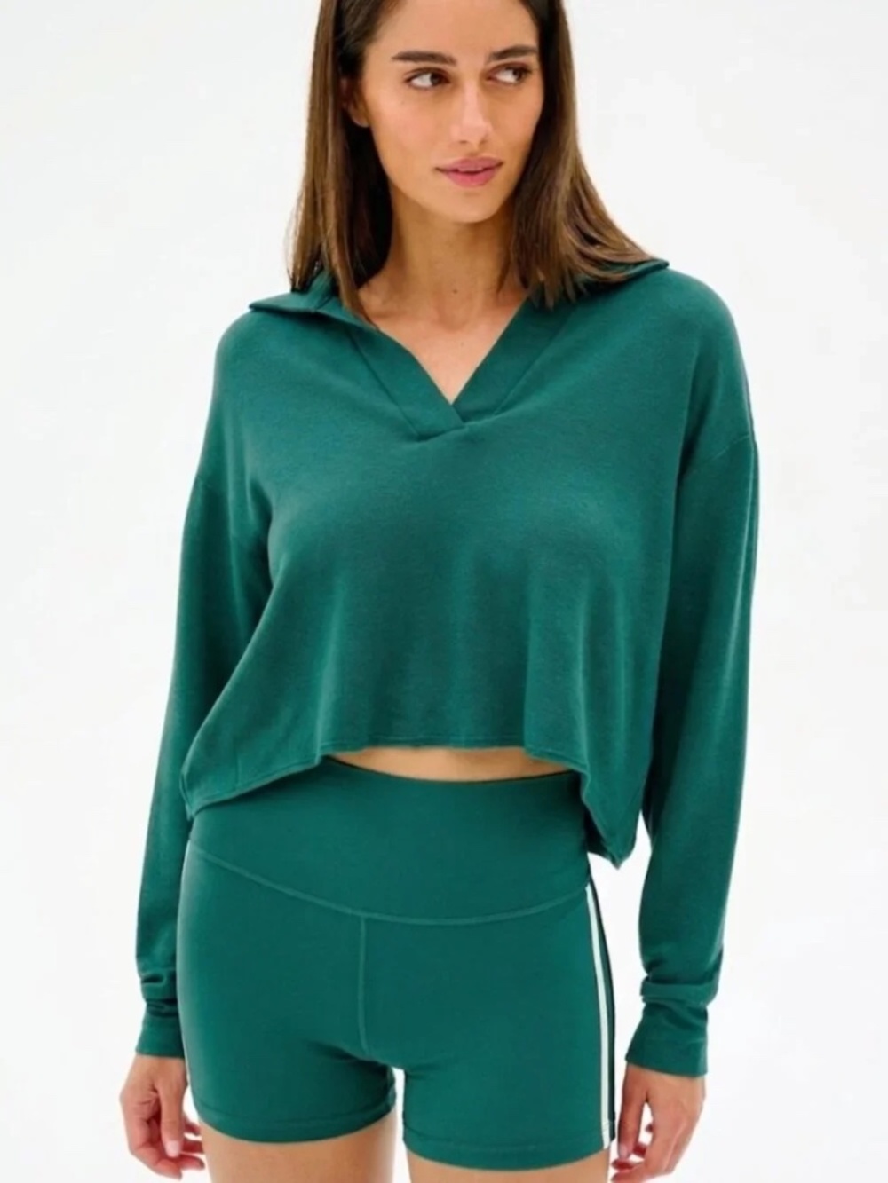 NWT SPLITS59 JOAN Fleece Polo Sweatshirt in Arugula - XS - Kelly Green